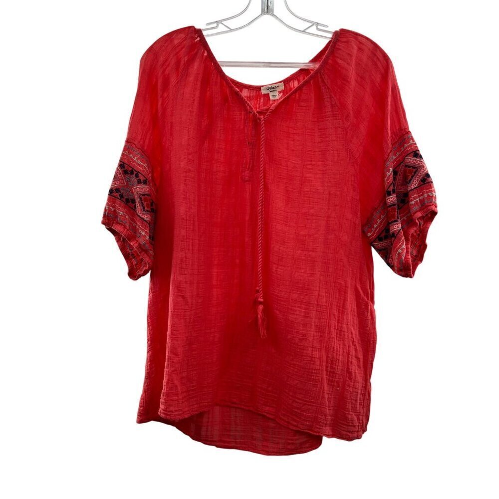 Dylan Women's Short Sleeve Embroidered Top Pink/Multi Size Medium